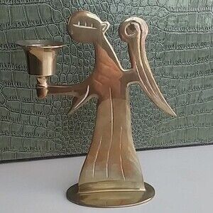 Mid Century Modern Brass Angel Candleholder, Modernist Minimalist 6-inch